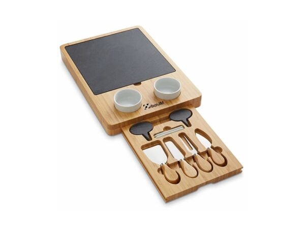 K-JMCB0652T Bamboo Cheese Board with Slate Stainless Steel Knives
