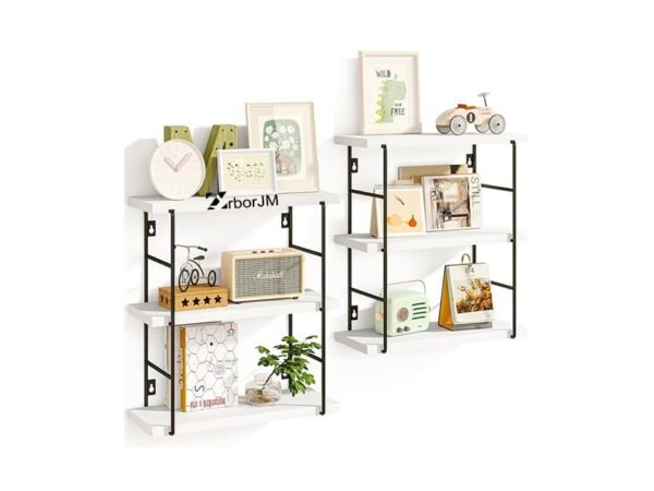 WSJM165I Rustic Storage Wood Floating Wall Shelves (6 Tier, White)