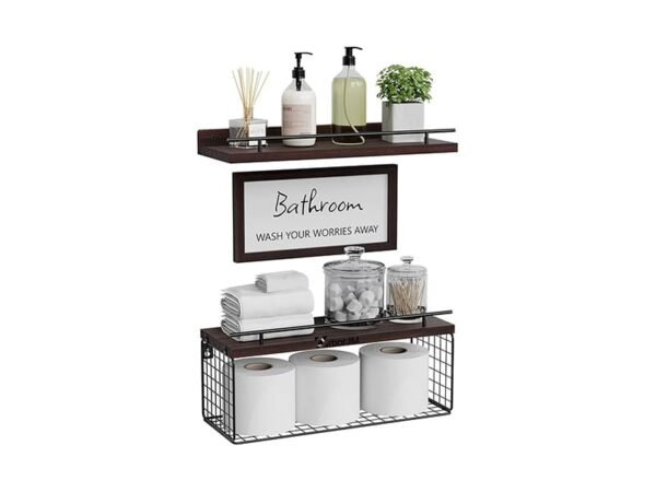 Floating Bathroom Wall Shelves With Décor Sign (3 set, Brown)