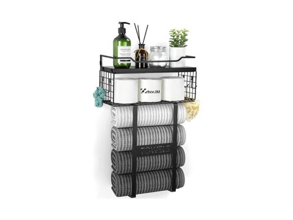 WSJM171I Floating Towel Racks for Bathroom Wall Mounted (Rolled Towel, Black)