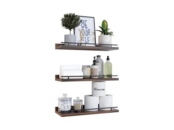 WSJM175I Floating Wooden Decor Wall Shelves (3 Tier, Walnut Brown)